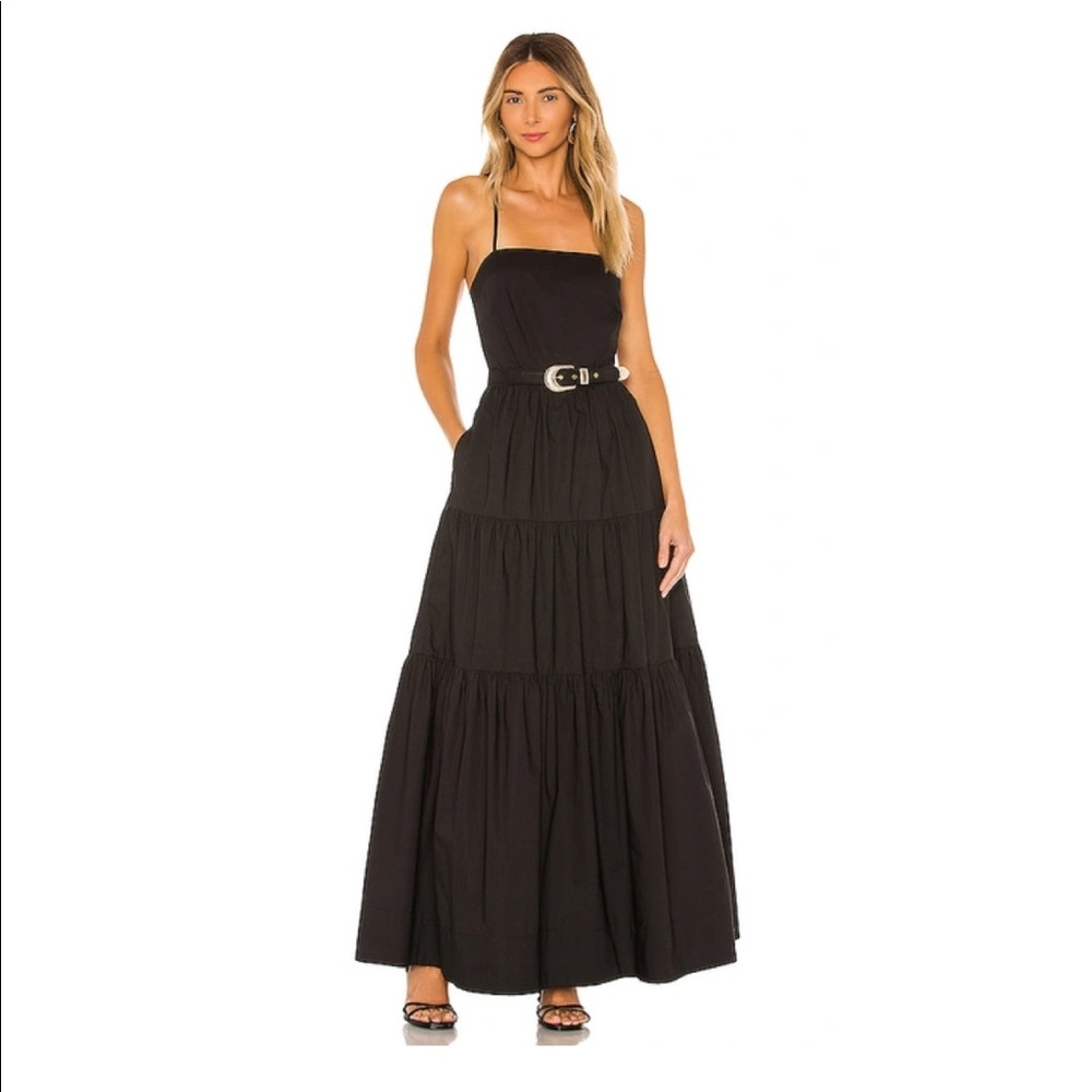 NICHOLAS Kerala Belted Tiered Cotton-poplin Maxi Dress In Black | Size M